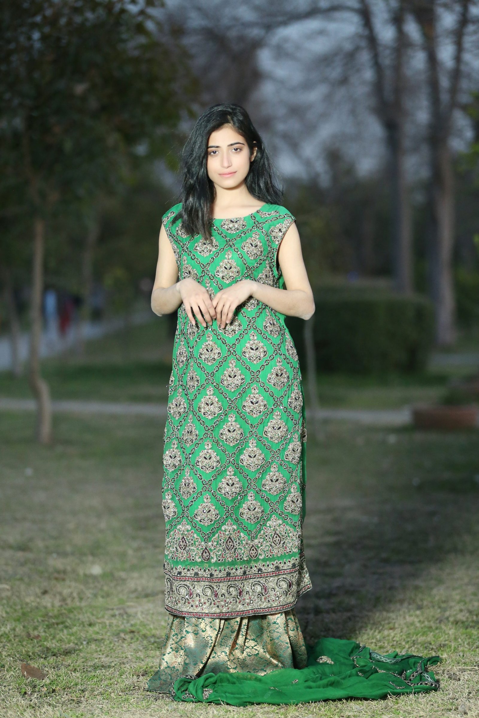 Awesome Bottle Green Dress Shirt With Sharara 3Pc - Mahroof Collection